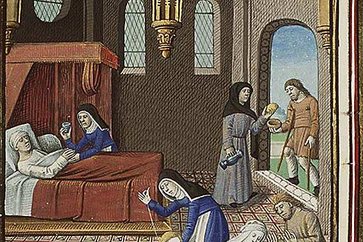 taking care for ill sick patients religious shelter infirmary middle ages